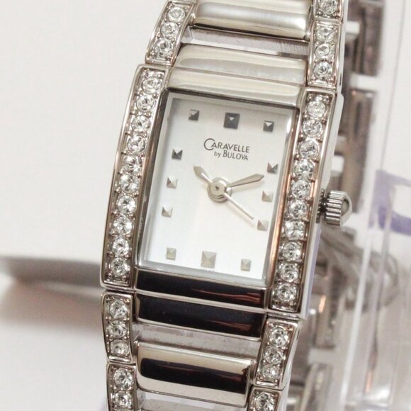Caravelle Ladies Dress Watch By Bulova 56 Crystal Embedded Bezel & Bracelet 17mm - Picture 1 of 11